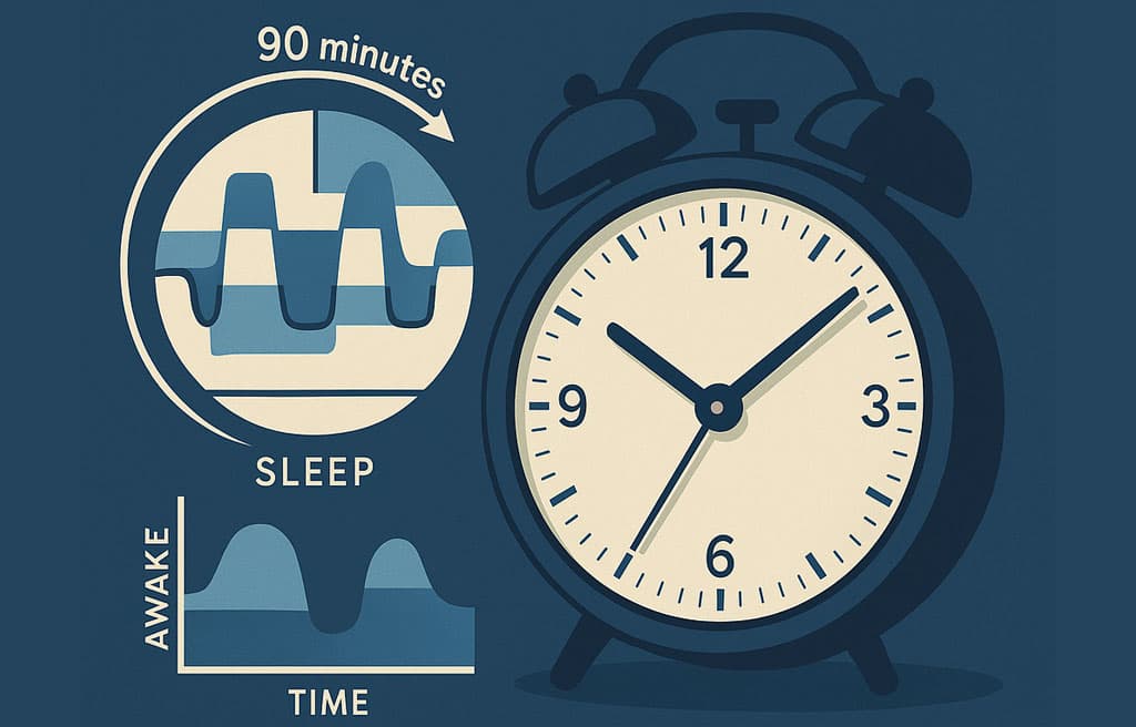 Clock showing optimal bedtime with sleep cycle diagram